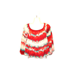 Pink Lily  Boho Tie Dye Peasant Top Blue/Orange Size Small New With Tags!!!